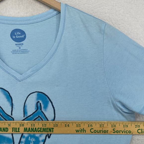 LIFE IS GOOD Top Womens M Flip Flop Sandals Beach Classic Fit Short Sleeve Blue - Picture 11 of 14